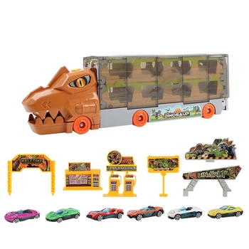 משאית צעצוע סט, 2-in-1 מתקפל דפורמציה הפליטה מסלול מירוץ אחסון המשאית עם 6 מיני סגסוגת מכוניות צעצוע לילדים