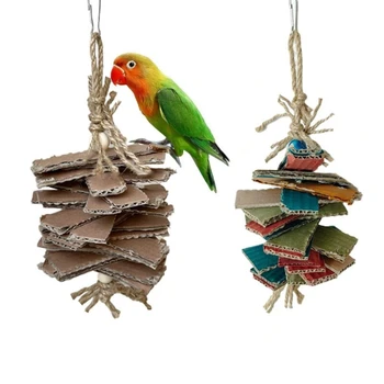 כלוב ציפורים תלויים צעצועים לתוכים, ציפורים טוחנת נייר אמין לעיסה לנשוך נייר צבעוני תוכי צעצוע ציפור משעמם צעצוע B03E