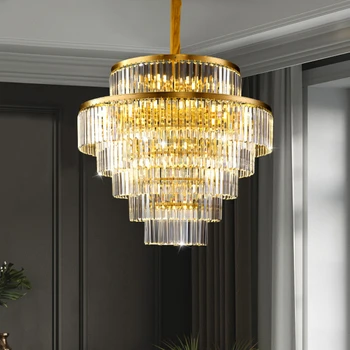 הסלון אור יוקרה קריסטל נברשת נחושת לובי אור אמריקאי פשוט חדר האוכל המנורה השינה מנורות