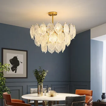 תקרה נברשת אור עלה אהיל זכוכית תליית מנורה על חדר האוכל, הסלון תליון אור השעיה עיצוב תאורה