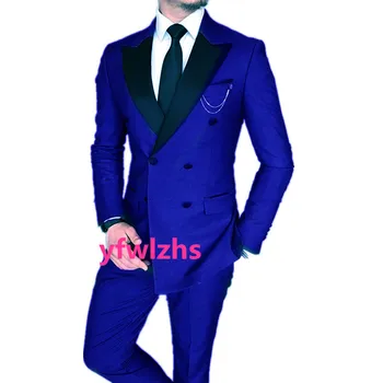 התאמה אישית כפולות-דש חתונה חליפות הגברים חליפת שני חלקים עסקית רשמית MensJacket בלייזר ( ז ' קט+מכנסיים+עניבה) D289