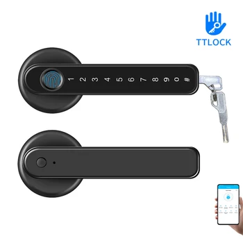 TTLock APP הטלפון שלט חכם ביומטרי טביעת אצבע, סיסמא, קוד יחיד בריח מנעול מקורה מעץ, דלת מתכת