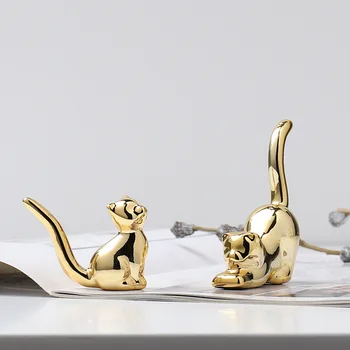 MOONBIFFY זהב קטן Electroplate קרמיקה דמויות של חיות ברבור אלפקה כלב חתול ארנב פוקס צבי פורצלן השולחן בבית קישוט