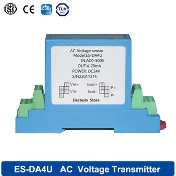DA4U 5-1500V קלט מתח חיישן 4-20mA 0-5V 0-10V AC פלט מתח מתמר המשדר DC 24V אספקת חשמל