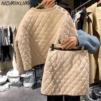 Nomikuma קוריאנית חצאית קורדרוי סטים 2023 סתיו חורף ארוך שרוול סוודר גג + גבוהה המותניים קו-נשים 6V957