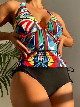 ביקיני נשים גבוהה המותניים בגד ים 2023 הסקסי החדש הדפסה הקולר ללא משענת ביקיני סט בגדי ים ברזילאים רחצה לשחות חליפות קיץ XL