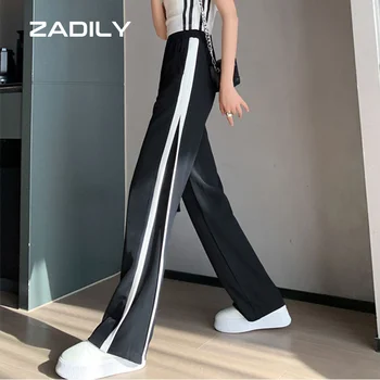 ZADILY Y2K קוריאה סגנון גבוה מותן נשים משוחררות זמן ישר מכנסי נשים פס מכנסיים 2021 קיץ אופנה נשית מכנסיים