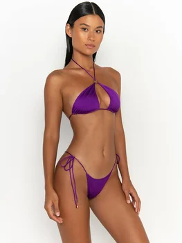 הלטר ביקיני בגדי נשים מוצק צבע בגדי ים חלול החוצה Beachwear סקסי ביקיני סט 2023 החדש Mujer Biquini חוטיני