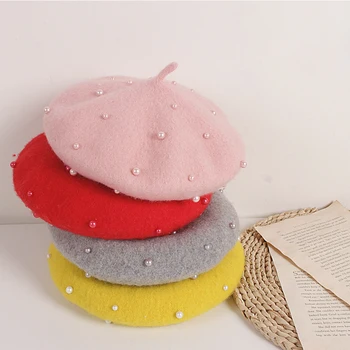 ילדים בנות כובעי הברט מקסים פרל כובעים כובעים אופנה חדשה תינוק כובע הנסיכה אביב סתיו חורף לפעוטות בנות כובעים