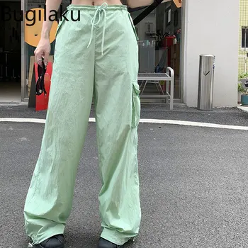 Bugilaku הקיץ 2023 חדש בגרסה נשים גבוה מותניים שרוך מוצק צבע מזדמנים מכנסיים נקבה חופשי כל-התאמה Capris