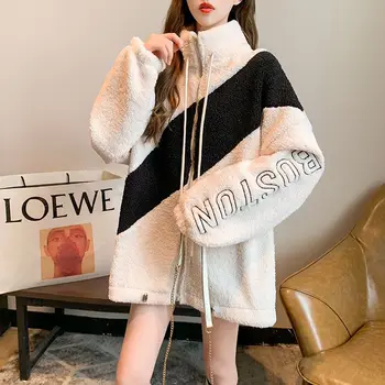 אופנה קוריאנית Oversize כבש woolcoat נשים s אופנה ההגירה סתיו חורף חופשי קוריאנית קשמיר מעובה תכליתי רוכסן סוודר