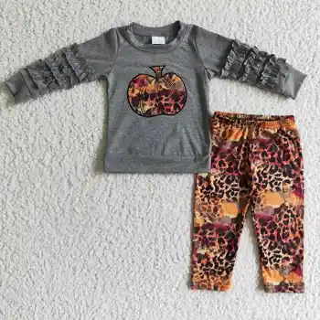 חם למכור RTS התינוק דלעת Apparels פעוטות בנות סתיו תלבושת של נמר ילדים רקמה בגדים סטים