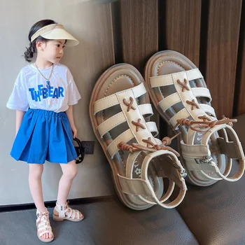 2023 קיץ חדש בנות סנדלי ילדים של נסיכת אופנה נעלי הרומית רך התחתון הילדים חוף סנדלי החוף מזדמנים