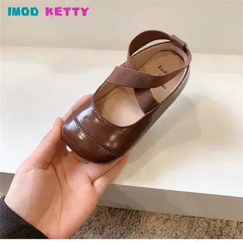 קוריאני Eidition ילדים נעלי עור צלב אלסטי לחגורה 2023 סגנון חדש האביב הסתיו בנות נסיכה נעלי אופנה נעלי תינוק