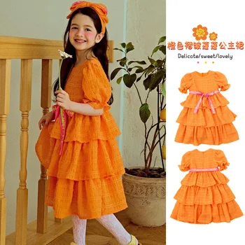 ילדים השמלה 2023 קוריאה חדש קיץ בנות חמוד שמלות שרוול קצר