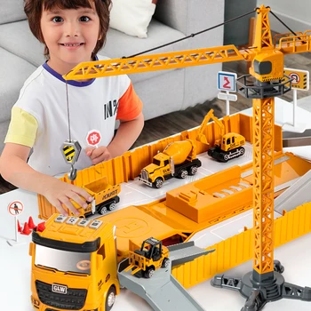 סגסוגת הנדסה בולדוזר קריין בנייה משאית מגדל מעצב משחקים מחפר כלי רכב מכוניות סט צעצועים לילדים
