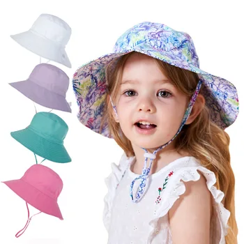 על בנים ועל בנות' מודפס חוף כובע לתינוק קרם הגנה מהשמש כובע מוצק לנשימה מהירה מיובשים הפעוט דייג כובע תינוק כובע