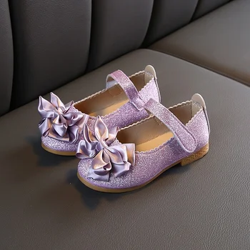 פרחים ילדים בנות נעלי עור פייטים סגול זהב הנסיכה נעליים לילדים, בייבי בנות מסיבת חתונה נעליים חדש 2023
