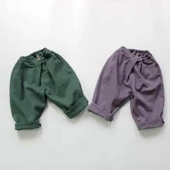 חדש 2020 סתיו סגנון קוריאני יוניסקס לילדים טהור צבע המכנסיים ילדים תחפושות מזדמנים כותנה לתינוקות בנים בנות מכנסיים