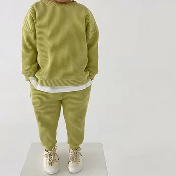 בייבי בנים בנות חופשי אימונית קבוצות ילדים בסגנון קוריאני כותנה סרוגים Pullovers+מכנסיים 2pcs בגדים סטים 2021 אביב Autmn