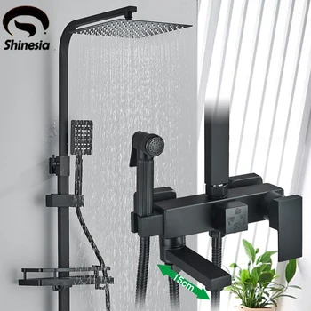 Shinesia שחור/כרום נחושת מקלחת ברזים חדר מקלחת גשמים מקלחת מערכת עבור שירותים 15cm ברזים לאמבטיה