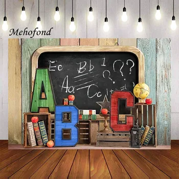 Mehofond צילום רקע ABC ברוכים השבים לבית הספר לוח קיר מעץ ילד יום ההולדת עיצוב רקע צילום סטודיו