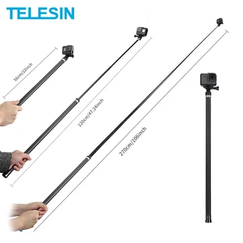 TELESIN 2.7 m 3m זמן סיבי פחמן כף יד Selfie מקל להארכה עמוד חדרגל עבור GoPro Hero 12 11 10 9 DJI פעולה 4 Insta360