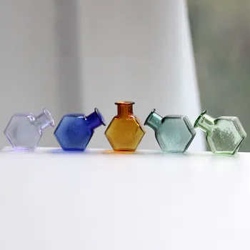 30X משושה בצורת מיני צבע זכוכית ריק מדגם צנצנות המבקשים בקבוק ריק אחסון צלוחיות DIY תליון פקק השעם קישוט הבית