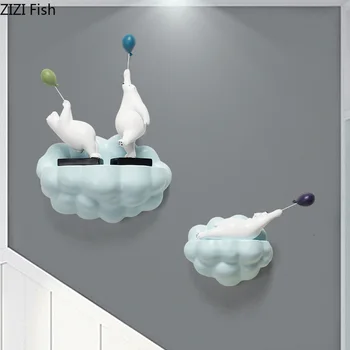 יצירתיות שרף חדר ילדים רקע קיר קיר עננים בלון דובי קריקטורות אחסון מודרני קישוט הבית
