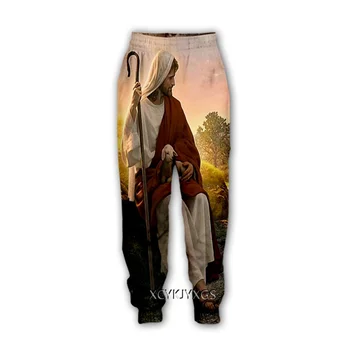 חדש יוניסקס אלוהים דת ישו הדפסת 3D סיבתי אופנה בגדי גברים, נשים, היפ הופ מכנסיים בתוספת גודל S-7XL מכנסי ג ' וגינג?