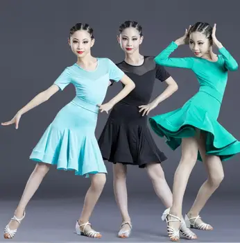 הילדים החדשים של ריקודים לטיניים שמלה של בנות ריקוד אימון שמלת ריקודים לטיניים שמלה שרוול ארוך תחרות השמלה של נשים Perfo