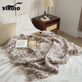 YIRUIO אלגנטי אפור גיאומטריות פאטן שמיכה עבה ונעים חמים לנשימה כל העונה מיקרופייבר סרוגים שמיכה עיצוב הבית שמיכה