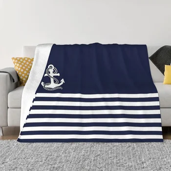 ימית של חיל הים פסים בכחול ולבן עוגן שמיכות צמר Multi-פונקציה רך לזרוק שמיכה הביתה השינה כיסוי המיטה.