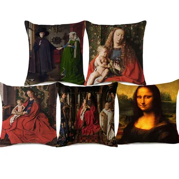 אירופה יאן ואן אייק אמנות כרית כיסוי אישה דיוקן כריות נוי על הספה בסלון קישוט הבית