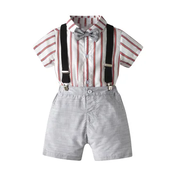 תינוק בגדי כותנה עם פסים לבנים רומפר להגדיר קצרות-שרוול עליון + מכנסיים + חגורה 3 חתיכות אופנה בגדי תינוקות