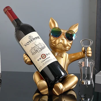 בולדוג צרפתי יין בעל פסל משרד הכלב פסל לקישוט לשולחן הכלב שרף פסל עיצוב הבית, קישוט השולחן אביזרים