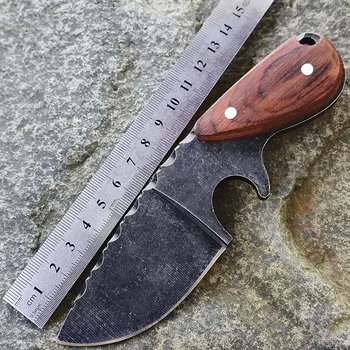 Swayboo ידית עץ חיצוני קמפינג סכין אבן לשטוף נייד הישרדות סכיני ציד עם נדן עור סכינים קבוע להב