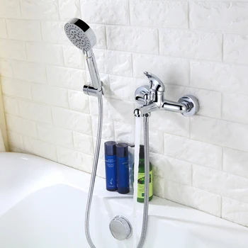 Chrome פליז מוצק חדר מקלחת ברז סט קיר רכוב אמבטיה ברז סט עם 4 אינץ ' 5 פונקציות hanheld ראש מקלחת