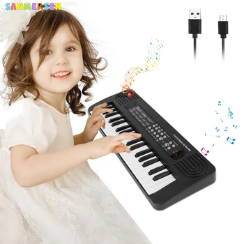 37 מפתחות אלקטרוניים איברים USB מקלדת פסנתר נגינה לילדים צעצוע עם מיקרופון חשמלי פסנתר לילדים צעצועים לילדים