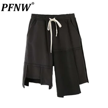 PFNW הקיץ של גברים היפ הופ לא סדיר עיצוב Darkwear קצרים גאות מוצק צבע שרוך פשטות אופנת רחוב מכנסיים רחבים 12A9977