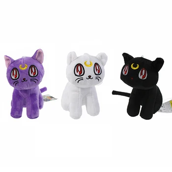 1 חתיכה 18cm אנימה לונה חתול קטיפה צעצוע חמוד צעצועים ממולאים בובה Blakc/לבן/סגול צבע אופציונאלי