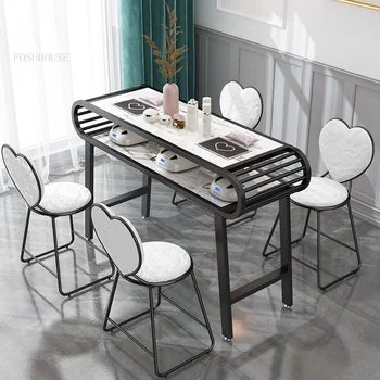 מניקור שולחן כיסא להגדיר בסגנון נורדי חיקוי השיש מניקור שולחנות סלון ציפורניים יחיד כפול מקצועי מניקור שולחן