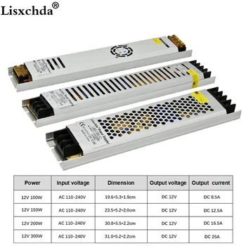 אולטרה דק LED אספקת חשמל DC12V תאורה רובוטריקים 100W 150W 200W 300W AC110-240V הנהג LED רצועות