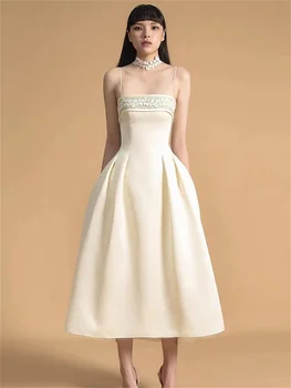 שמלת ערב לאירוע מיוחד השמלה Suspender שרוולים Appliqu מותניים קפלים חצאית אלגנטית חתונה רשמית فساتين السهرة 2023