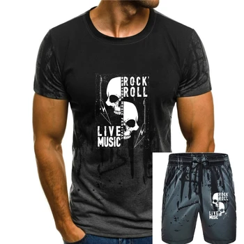 Rock n Roll מוסיקה חיה Mens חולצה גולגולות פסטיבל מטאל גיטרה חשמלית(1)