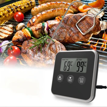 דיגיטלי מזון מדחום בשר נירוסטה בדיקה ברביקיו מד טמפרטורה עם טיימר, כלי בית מטבח, תנור בישול גריל מדחום