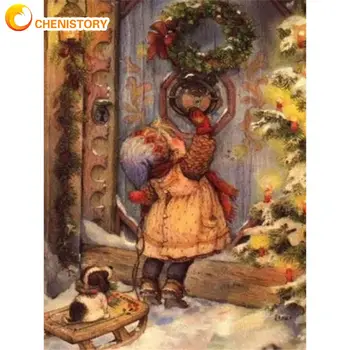CHENISTORY 60x75cm מסגרת הציור על ידי מספר חג המולד צביעה לפי מספרים צבע אקריליק על בד Decors הביתה אמנות קיר תמונה
