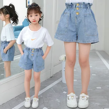 תינוק תינוק מכנסי ג 'ינס בנות חמוד מכנסיים קצרים בקיץ ילדים גדולים בגדים עבור בני נוער אופנה סגנון קוריאני בנות בייבי ג' ינס קצרים.