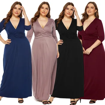 בנות שמלת איכות מעולה הקיץ שלוש רבע שרוול בצבע אחיד V צוואר קו שמלות Vestidos Dropshipping TLDYFP2152