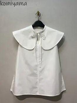 תחבושת קשת Blusas Mujer מתוק פיטר פן צווארון חולצות חולצות יפנית ללא שרוולים חולצת מקסימום 2023 הקיץ החדש בגדי נשים